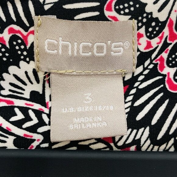 Chico's 3 Shift Dress Womens 16/18 Pink Black Floral Geometric Long Sleeve Art - Picture 5 of 7